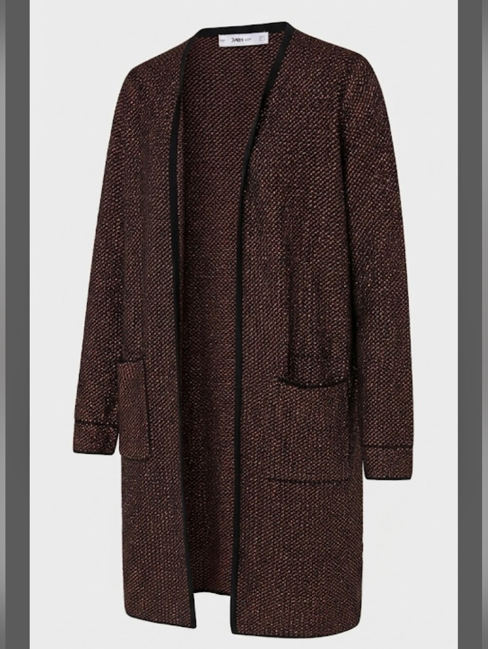 Zara Longline Open Knit Coat in Deep Burgundy S.